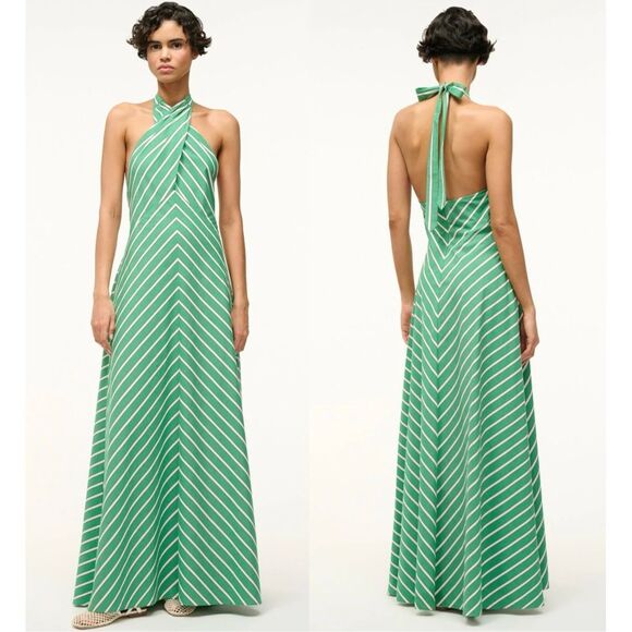 NWT STAUD Striped Halter Open Back Cotton Blend Dawn Dress...